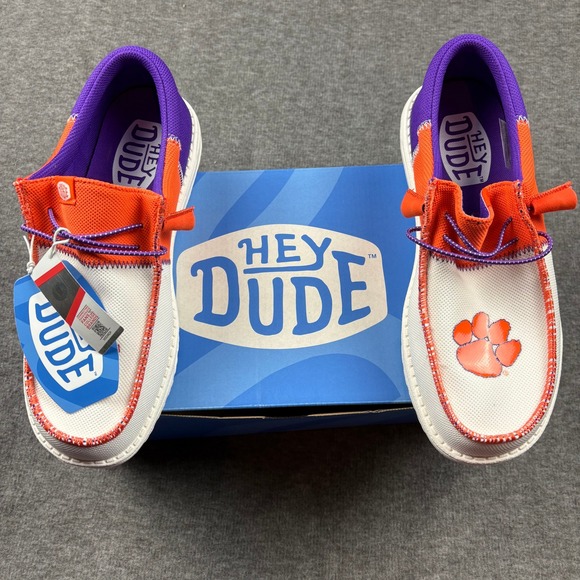Hey Dude Other - Hey Dude Wally Tri Clemson Orange Purple Men's Size 8 Casual Slip On Loafers NEW
